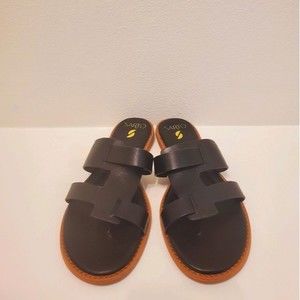 Womens Franco Sarto Black Leather Gretta Slide slip on Sandal NWT